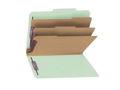 Smead Classification Folders with SafeSHIELD Fasteners, 3" Expansion, Letter Size, 3 Dividers, Gray/Green, 10/Box (14091)