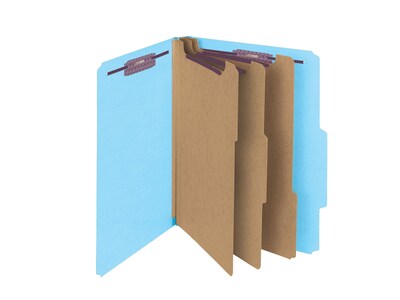 Smead Pressboard Classification Folders with SafeSHIELD Fasteners, 3" Expansion, Letter Size, 3 Dividers, Blue, 10/Box (14094)