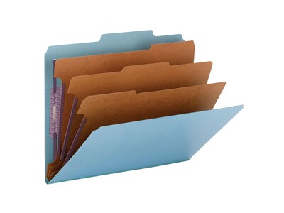 Smead Pressboard Classification Folders with SafeSHIELD Fasteners, 3" Expansion, Letter Size, 3 Dividers, Blue, 10/Box (14094)