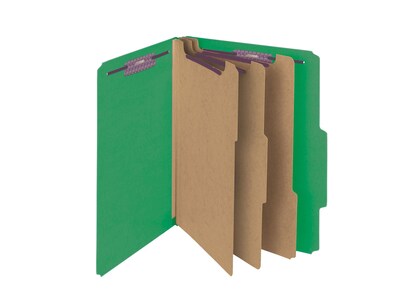 Smead Pressboard Classification Folders with SafeSHIELD Fasteners, 3" Expansion, Letter Size, 3 Dividers, Green, 10/Box (14097)