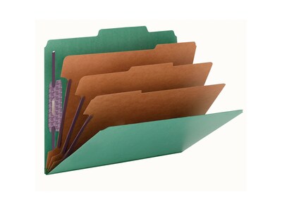 Smead Pressboard Classification Folders with SafeSHIELD Fasteners, 3" Expansion, Letter Size, 3 Dividers, Green, 10/Box (14097)