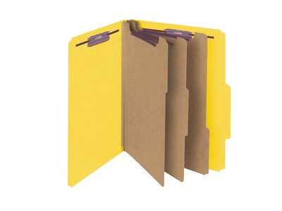 Smead Pressboard Classification Folders with SafeSHIELD Fasteners, 3" Expansion, Letter Size, 3 Dividers, Yellow, 10/Box (14098)