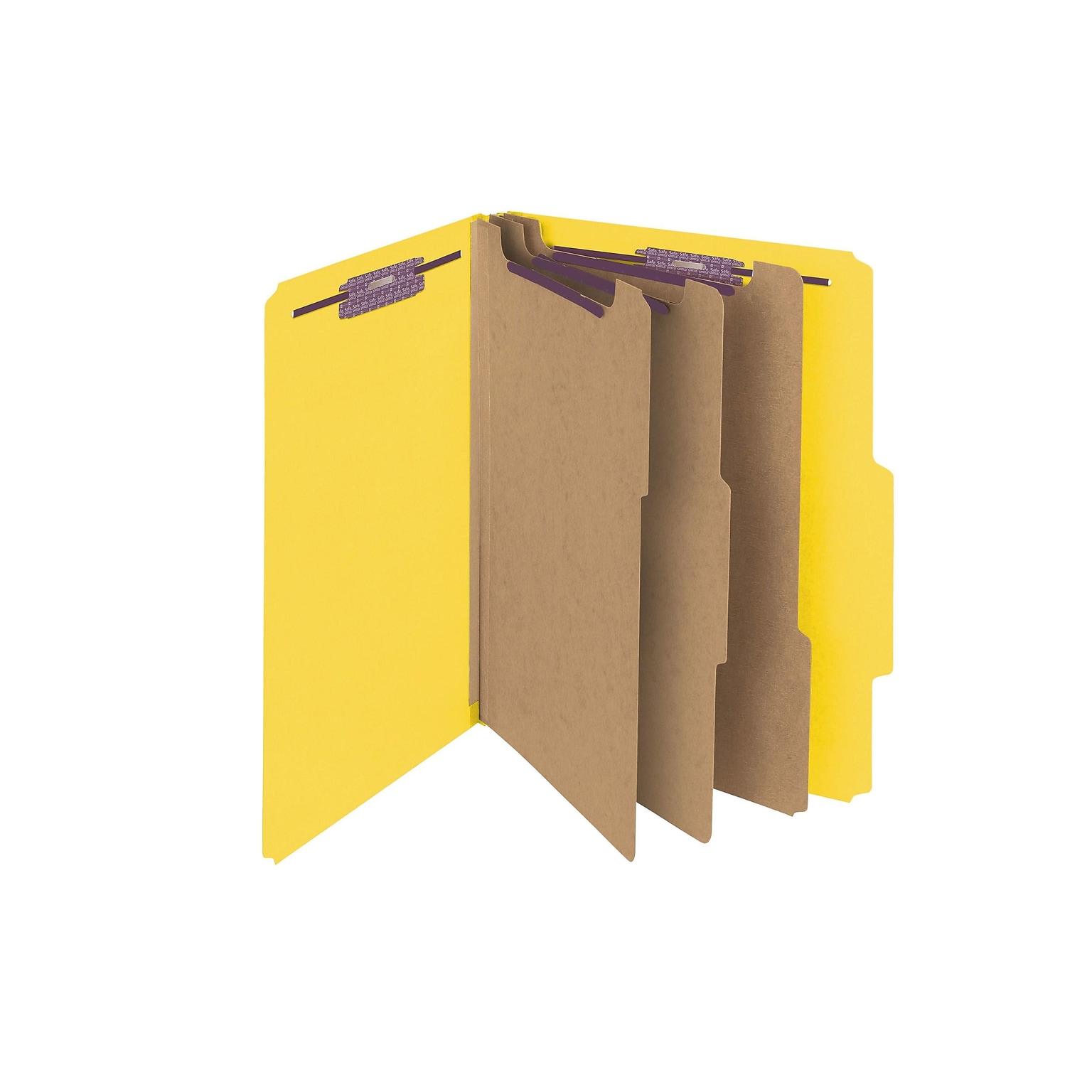 Smead Pressboard Classification Folders with SafeSHIELD Fasteners, 3 Expansion, Letter Size, 3 Dividers, Yellow, 10/Box (14098)