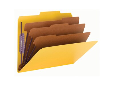 Smead Pressboard Classification Folders with SafeSHIELD Fasteners, 3" Expansion, Letter Size, 3 Dividers, Yellow, 10/Box (14098)