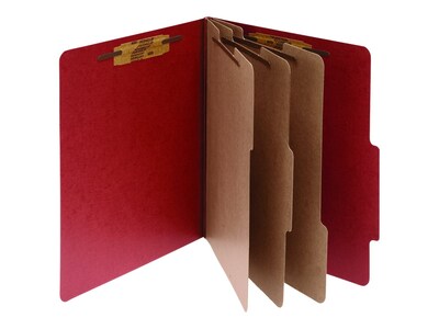 ACCO Pressboard Classification Folders with Permclip Fasteners, 8-Parts, Letter Size, 3 Dividers, Earth Red, 10/Box (A7015038)
