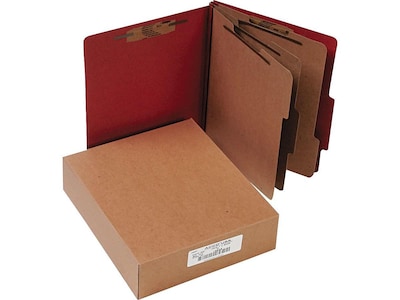 ACCO Pressboard Classification Folders with Permclip Fasteners, 8-Parts, Letter Size, 3 Dividers, Earth Red, 10/Box (A7015038)