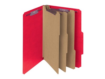 Smead Classification Folders with SafeSHIELD Fasteners, 3" Expansion, Letter Size, 3 Dividers, Bright Red, 10/Box (14095)