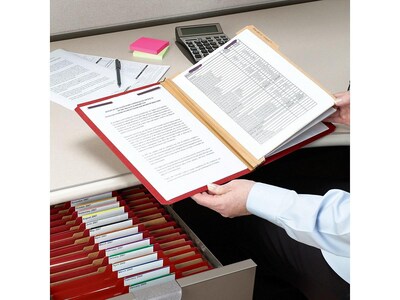 Smead Classification Folders with SafeSHIELD Fasteners, 3" Expansion, Letter Size, 3 Dividers, Bright Red, 10/Box (14095)