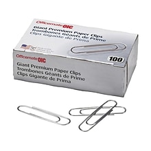 Officemate Premium Paper Clips, Giant, Silver, 100/Box, 10 Boxes/Pack (99918)