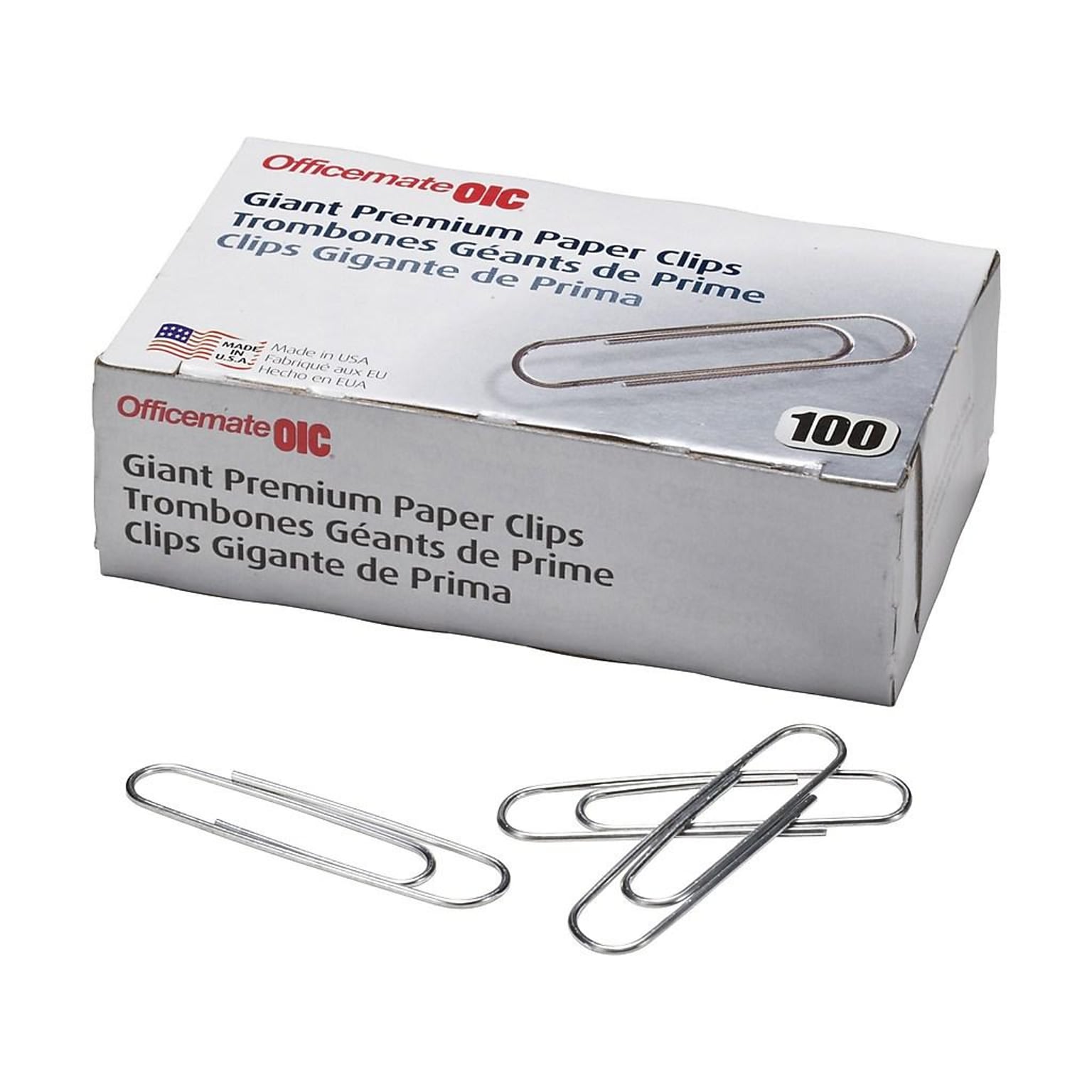 Officemate Premium Paper Clips, Giant, Silver, 100/Box, 10 Boxes/Pack (99918)