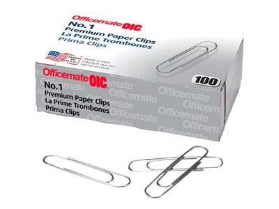 Officemate Premium Paper Clips, #1, Silver, 100/Box, 10 Boxes/Pack (99916)