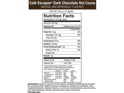 Café Escapes Dark Chocolate Hot Cocoa, Keurig® K-Cup® Pods, 24/Box (6802)