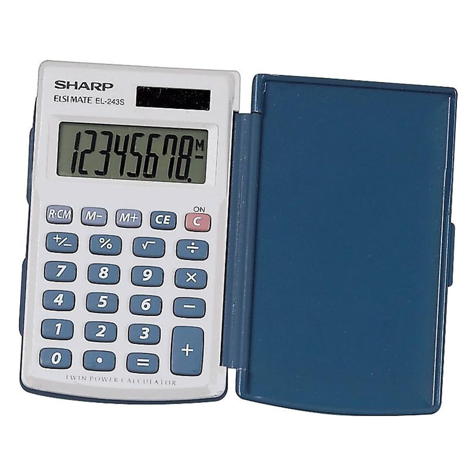 Sharp Elsi Mate EL-243SB 8-Digit Pocket Calculator, Gray/Blue