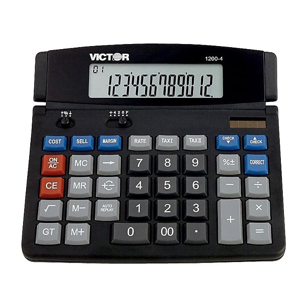 Victor Technology Professional 12-Digit Battery/Solar Powered Basic Calculator, Black (1200-4)