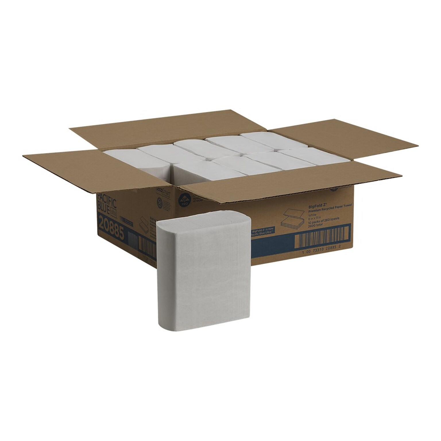 Pacific Blue Ultra Z-Fold Multifold Paper Towels, 1-ply, 260 Sheets/Pack, 10 Packs/Carton (20885)