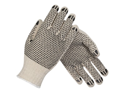PIP PVC Coating Cotton/Polyester Gloves, Natural/Black, Large, 12/Pr (36-110PDD/L)