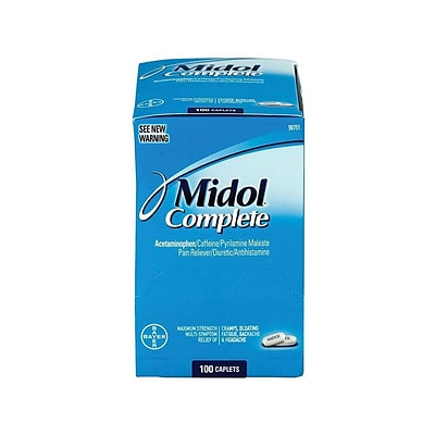 Midol Complete 500mg Acetaminophen Pain Reliever Caplet,  2/Pack, 50 Packs/Box (90751)