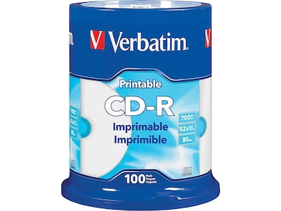 Verbatim 98493 52x CD-R, White Inkjet Printable, Hub Printable, 100/Pack