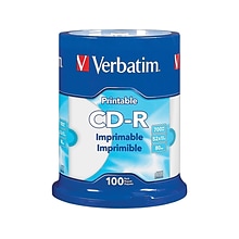 Verbatim 98493 52x CD-R, White Inkjet Printable, Hub Printable, 100/Pack