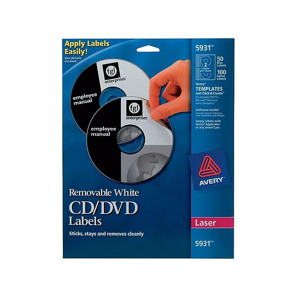 Avery Laser Media Labels, White Matte, 50 Disc and 100 Spine Labels/Pack (5931)