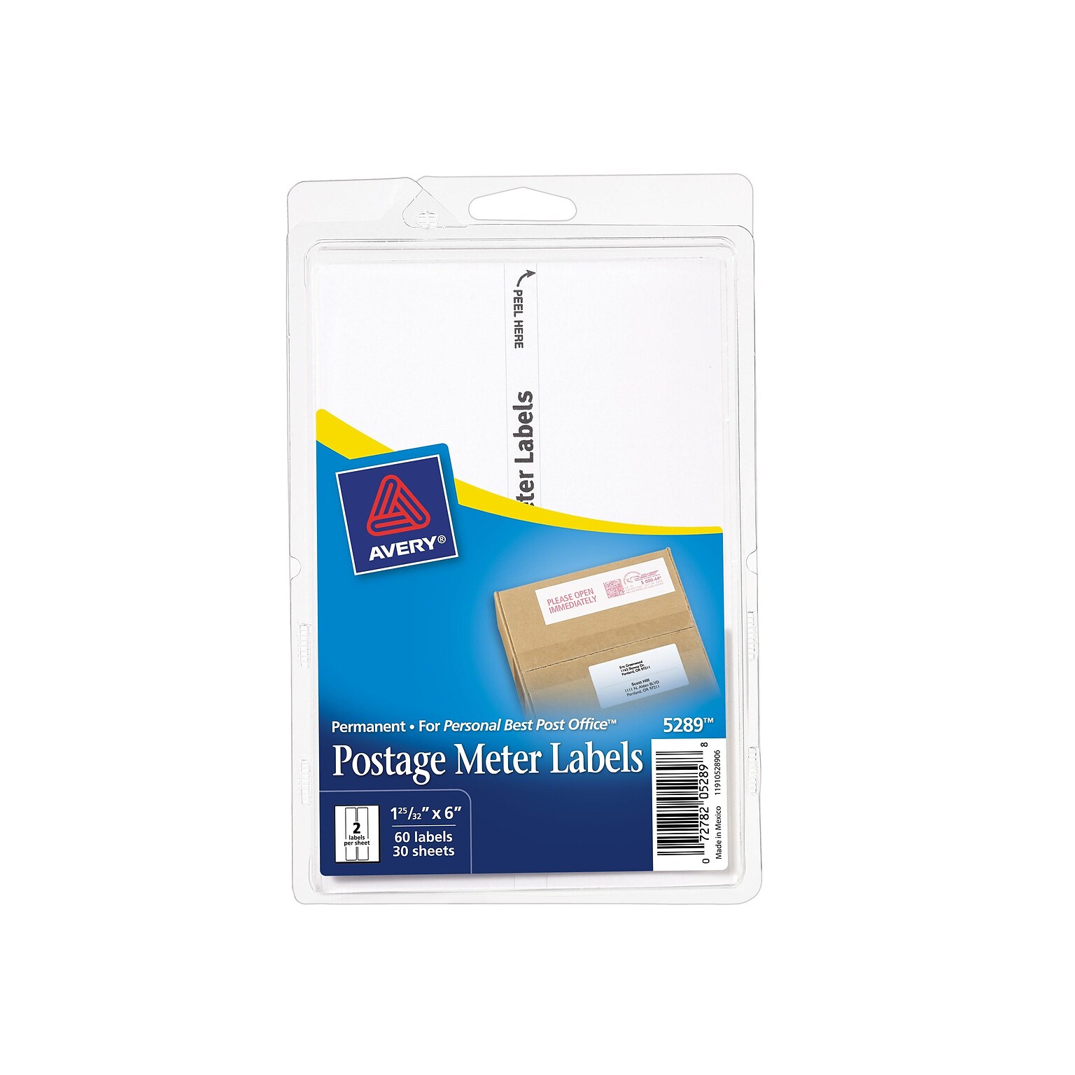 Avery Postage Meter Labels for Personal Post Office, 1 25/32 x 6, White, 2 Labels/Sheet, 30 Sheets/Pack, 60 Labels/Pack (5289)