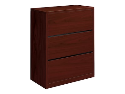 HON 10500 Series 3-Drawer Lateral File Cabinet, Locking, Letter/Legal, Mahogany, 36W (H10517.NN)