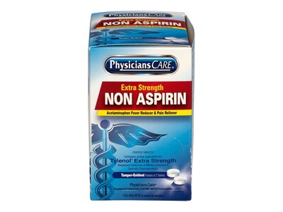 Physicians Care Extra Strength Non-Aspirin 500 Milligrams Acetaminophen Pain Reliever Tablet, 2/Packet, 125 Packets/Box (40800)