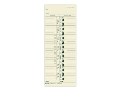 TOPS Time Cards for Acroprint 125, 150, 175, ES700, ES900, ESP180, Amano PIX/TCX, Lathem 900E, 1200,