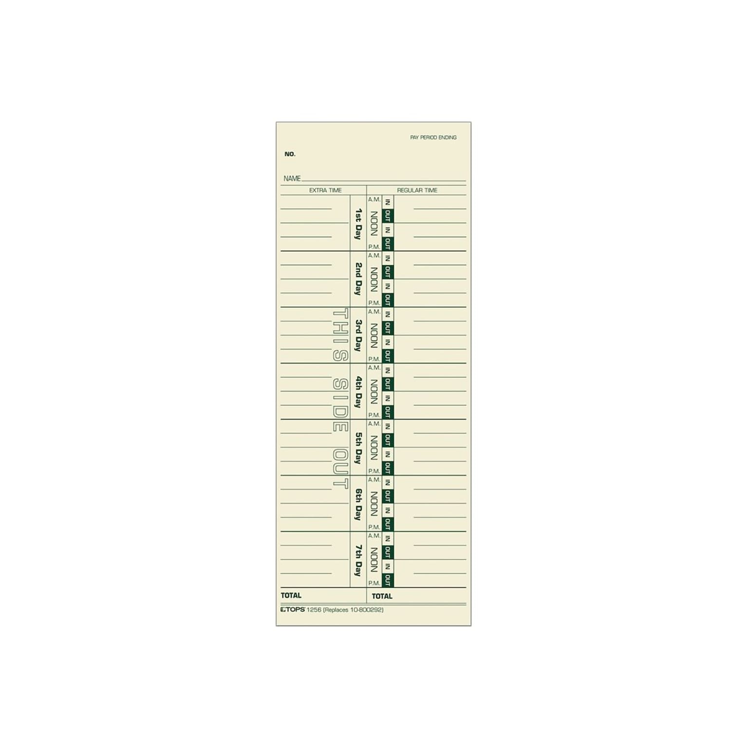 TOPS Time Cards for Acroprint 125, 150, 175, ES700, ES900, ESP180, Amano PIX/TCX, Lathem 900E, 1200, 500/Box (TOP 1256)