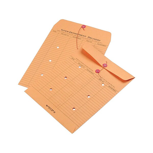 Quality Park Button & String Inter-Departmental Envelopes, 10 x 13, Brown, 100/Box (QUA63560)