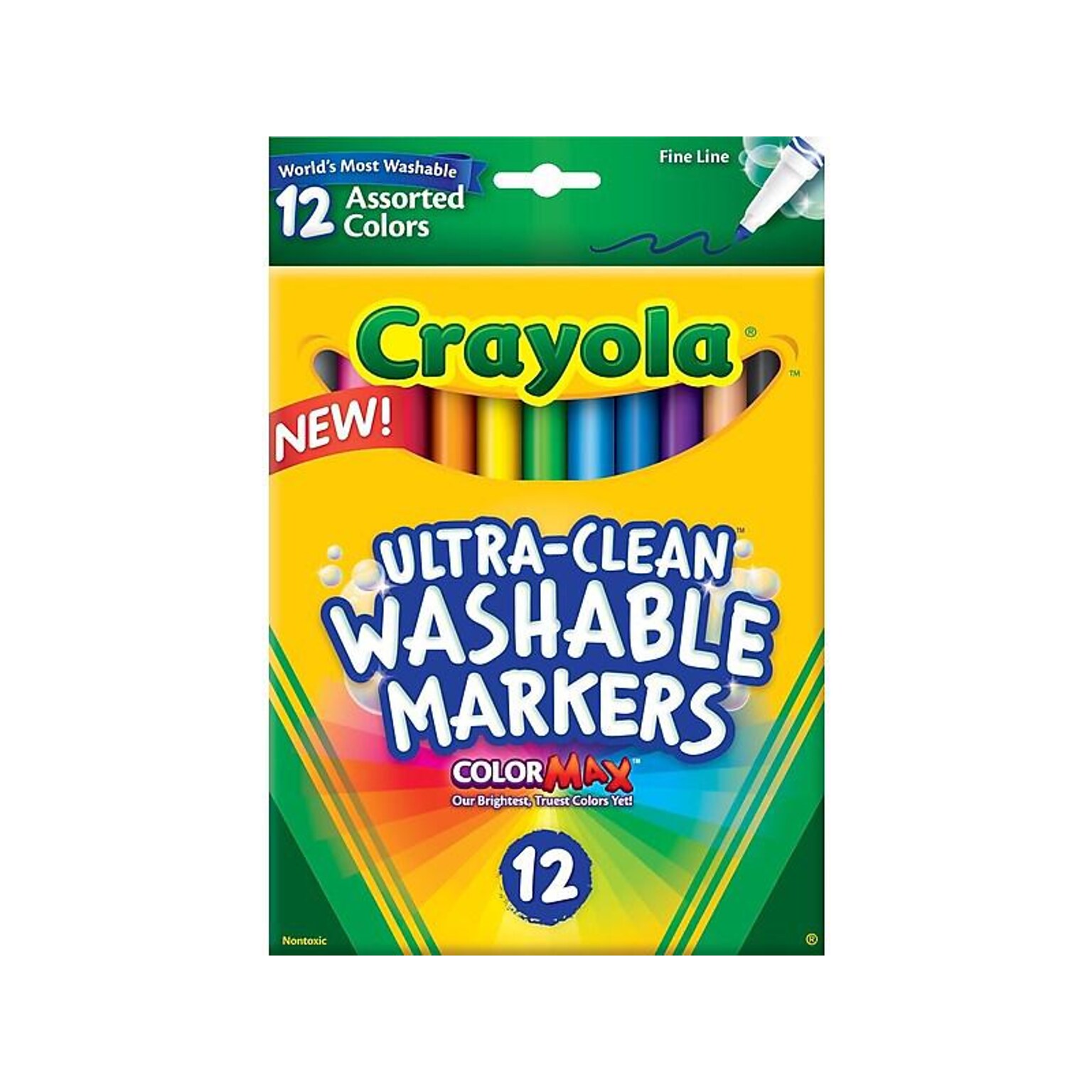 Crayola Ultra-Clean Washable Markers, Fine, Assorted Colors, 12/Box (58-7813)