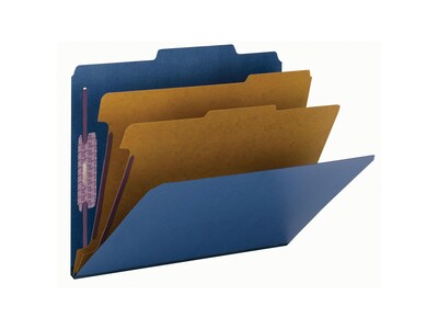 Smead Classification Folders with SafeSHIELD Fasteners, 2" Expansion, Letter Size, 2 Dividers, Dark Blue, 10/Box (14032)