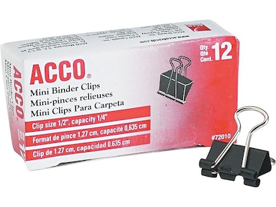 ACCO Binder Clips, Mini, Black, Dozen (A7072010)