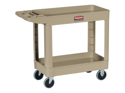 Rubbermaid 2-Shelf Plastic/Poly Mobile Utility Cart with Swivel Wheels, Beige (FG450088BEIG)