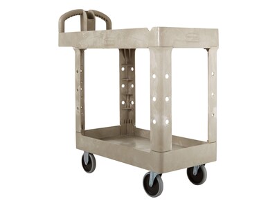 Rubbermaid 2-Shelf Plastic/Poly Mobile Utility Cart with Swivel Wheels, Beige (FG450088BEIG)