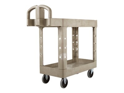 Rubbermaid 2-Shelf Plastic/Poly Mobile Utility Cart with Swivel Wheels, Beige (FG450088BEIG)