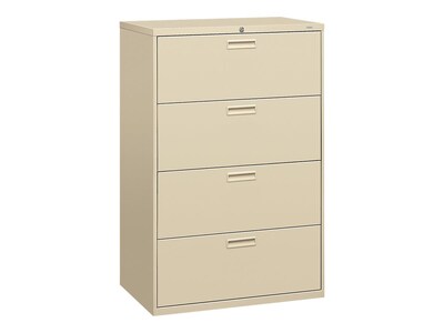 HON 500 Series 3-Drawer Lateral File Cabinet, Locking, Letter/Legal, Putty/Beige, 36W (H584.L.L)