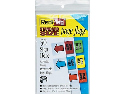 Redi-Tag Standard Page Flags, Sign Here, Assorted Colors, 11 1/16 x 1, 50/Pk (76830)