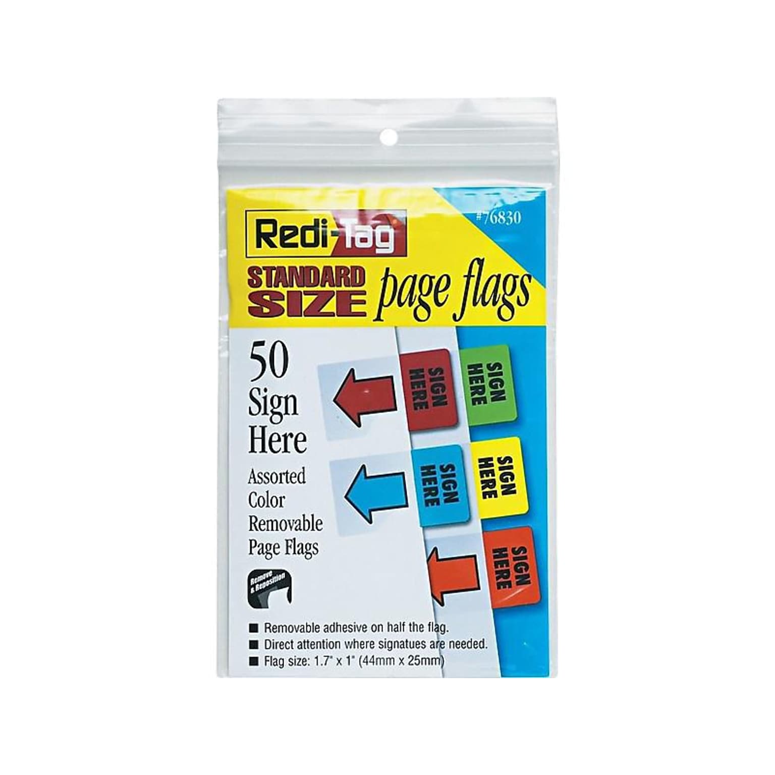 Redi-Tag Standard Page Flags, Sign Here, Assorted Colors, 11 1/16 x 1, 50/Pk (76830)