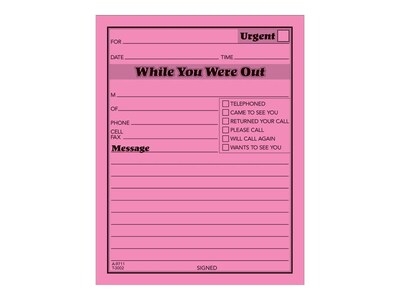 Adams While You Were Out Memo Pads, 4.25" x 5.5", Assorted Colors, 50 Sheets/Pad, 6 Pads/Pack (9711NEON)