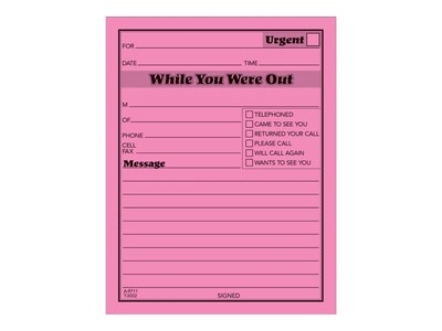 Adams While You Were Out Memo Pads, 4.25 x 5.5, Assorted Colors, 50 Sheets/Pad, 6 Pads/Pack (9711N