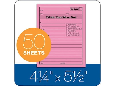 Adams While You Were Out Memo Pads, 4.25" x 5.5", Assorted Colors, 50 Sheets/Pad, 6 Pads/Pack (9711NEON)