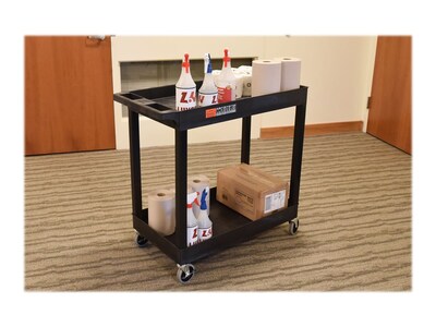 Luxor 2-Shelf Mixed Materials Mobile Utility Cart with Lockable Wheels, Black (EC11-B)