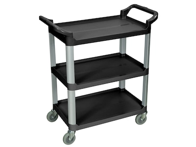 Luxor 3-Shelf Mixed Materials Mobile Serving Cart with Swivel Wheels, Black (SC12-B)