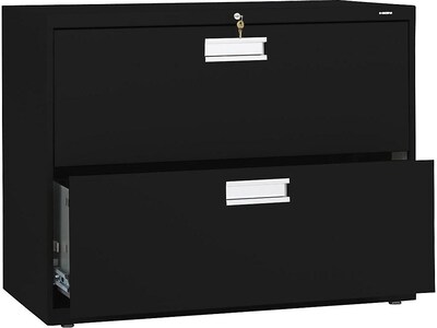 HON Brigade 600 Series 2-Drawer Lateral File Cabinet, Letter/Legal Size, Lockable, 28.38"H x 36"W x 19.25"D, Black (HON682LP)