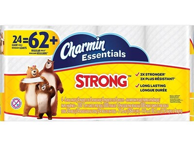 Charmin Essentials Strong 1-Ply Standard Toilet Paper, White, 300 Sheets/Roll, 24 Rolls/Carton (96897)