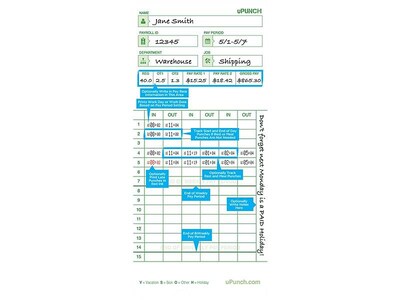 uPunch Time Cards for HN1000/3000 Time Clocks, 100/Pack (HNTCG1100)