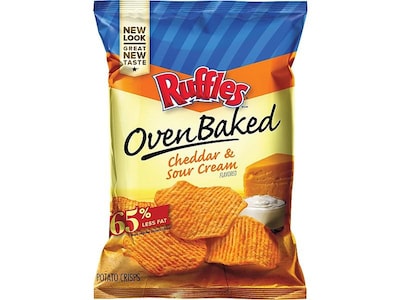 Ruffles Oven Baked Cheddar & Sour Cream Potato Chips, 1.13 oz. Bags, 64 Bags/Carton (44400)