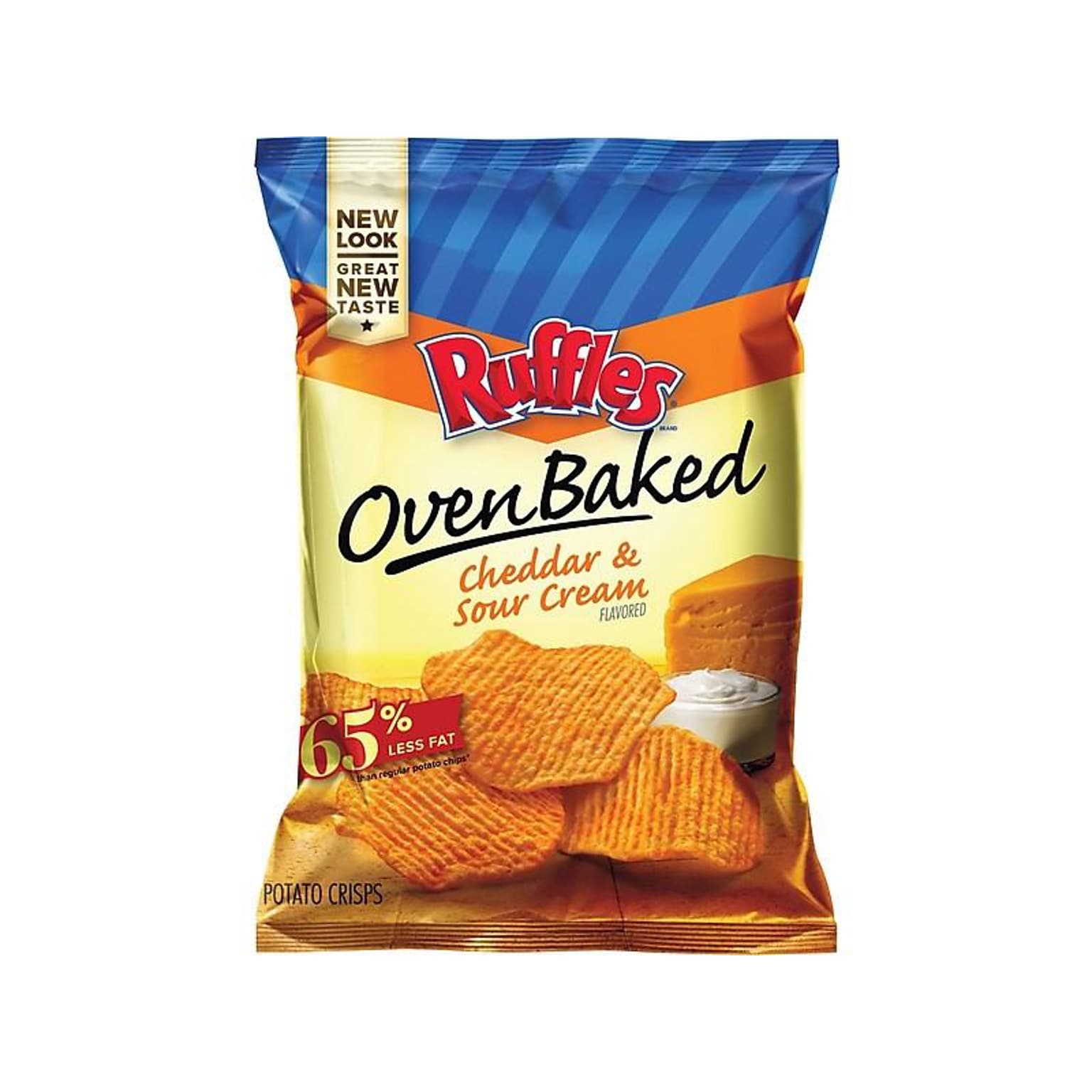 Ruffles Oven Baked Cheddar & Sour Cream Potato Chips, 1.13 oz. Bags, 64 Bags/Carton (44400)
