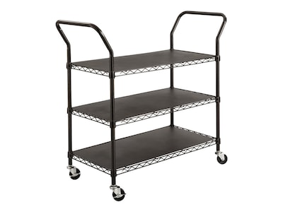 Safco 3-Shelf Metal Mobile Utility Cart with Lockable Wheels, Black (5338BL)